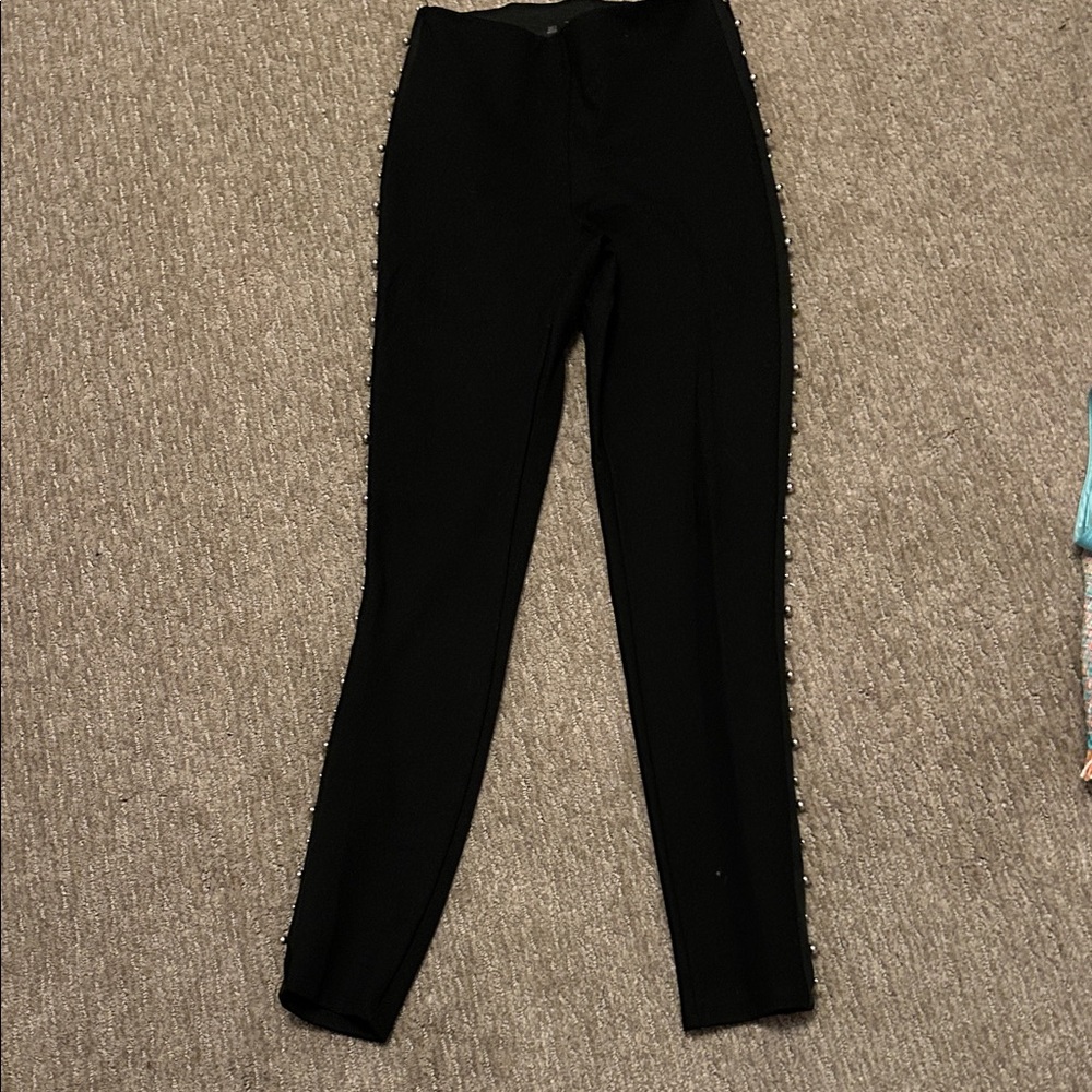 Zara Black Skinny Leggings with Side Silver beads on ribbon